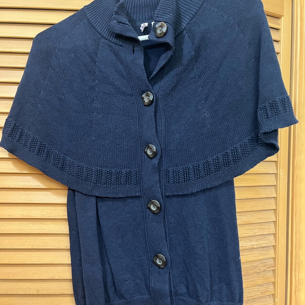Anthropology Moth Navy Button-Up Poncho Sweater